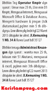 Lowongan Operator Komputer & Admin Keuangan di Bandar Lampung