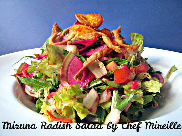 mizuna radish salad & blackberry vinaigrette