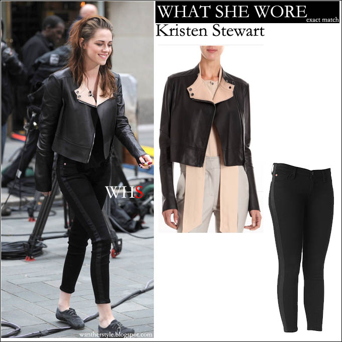 What She Wore Kristen Stewart In Black Cropped Leather Jacket And What She Wore Kristen Stewart In Black Cropped Leather Jacket And Tuxedo Skinny Jeans I Want Her Style Celebrities Where To It