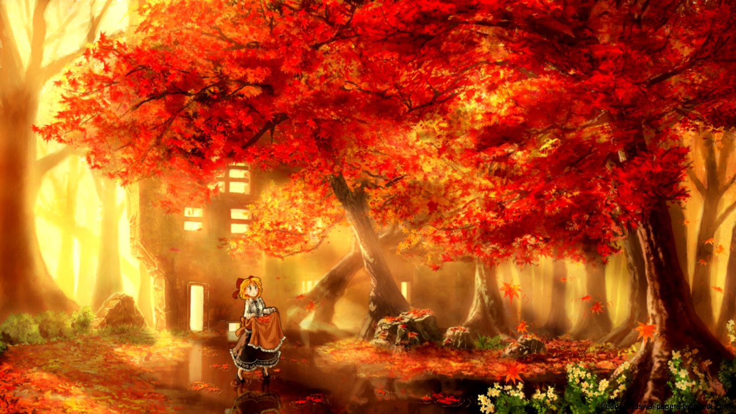 Apron autumn building flowers forest kakisuke original scenic tree Apron autumn building flowers forest kakisuke original scenic tree