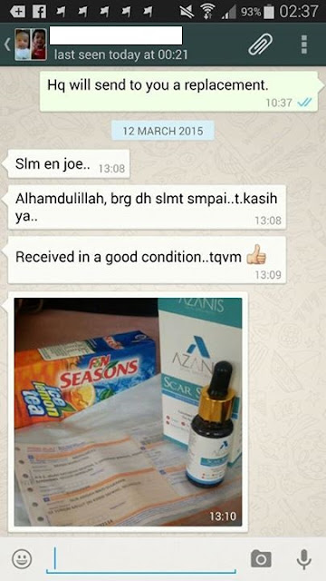 Testimoni Azanis Scar Serum - Penghantaran Yang Dijamin