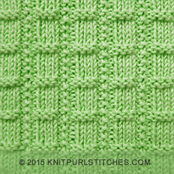 Easy knitting stitch with ribs consisting of small stockinette and reverse stockinette sections. Ribs are separated by single seed stitch chains.