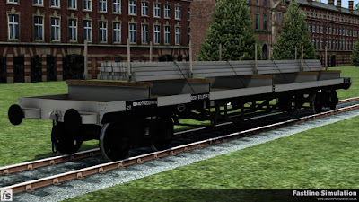 Fastline Simulation: A clean dia. 1/472 Bogie Bolster D with metric weights and small load of steel billets.