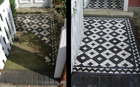 Victorian mosaic pathway restoration with a new York stone door step