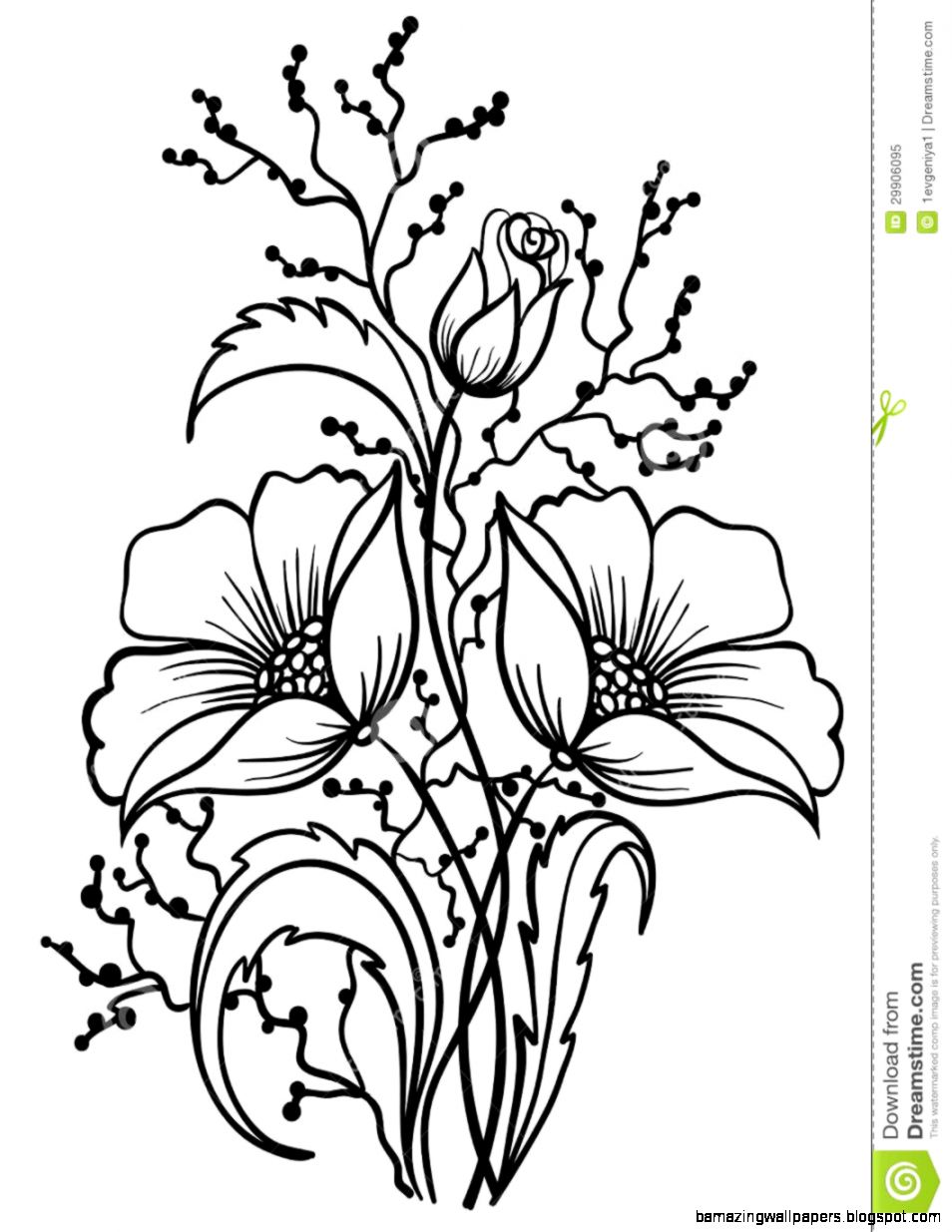 Arrangement Of Flowers Black And White Outline Drawing Royalty Arrangement Of Flowers Black And White Outline Drawing Royalty
