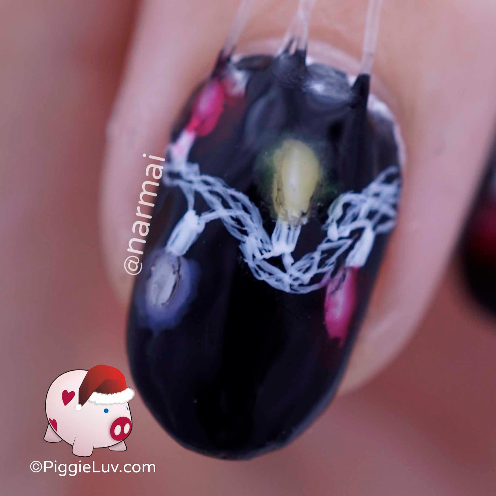 PiggieLuv Christmas lights nail art with fiber optics