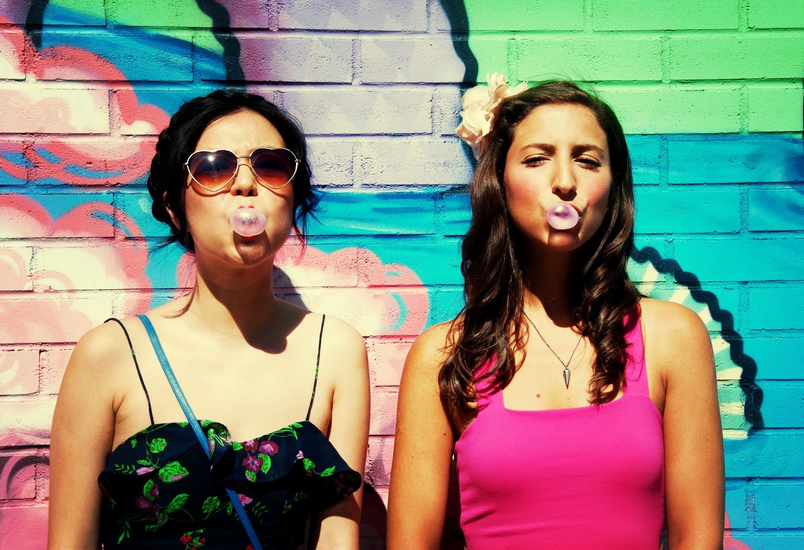 pink dress navy grape dress heart sunglasses floral headband graffiti bubble gum