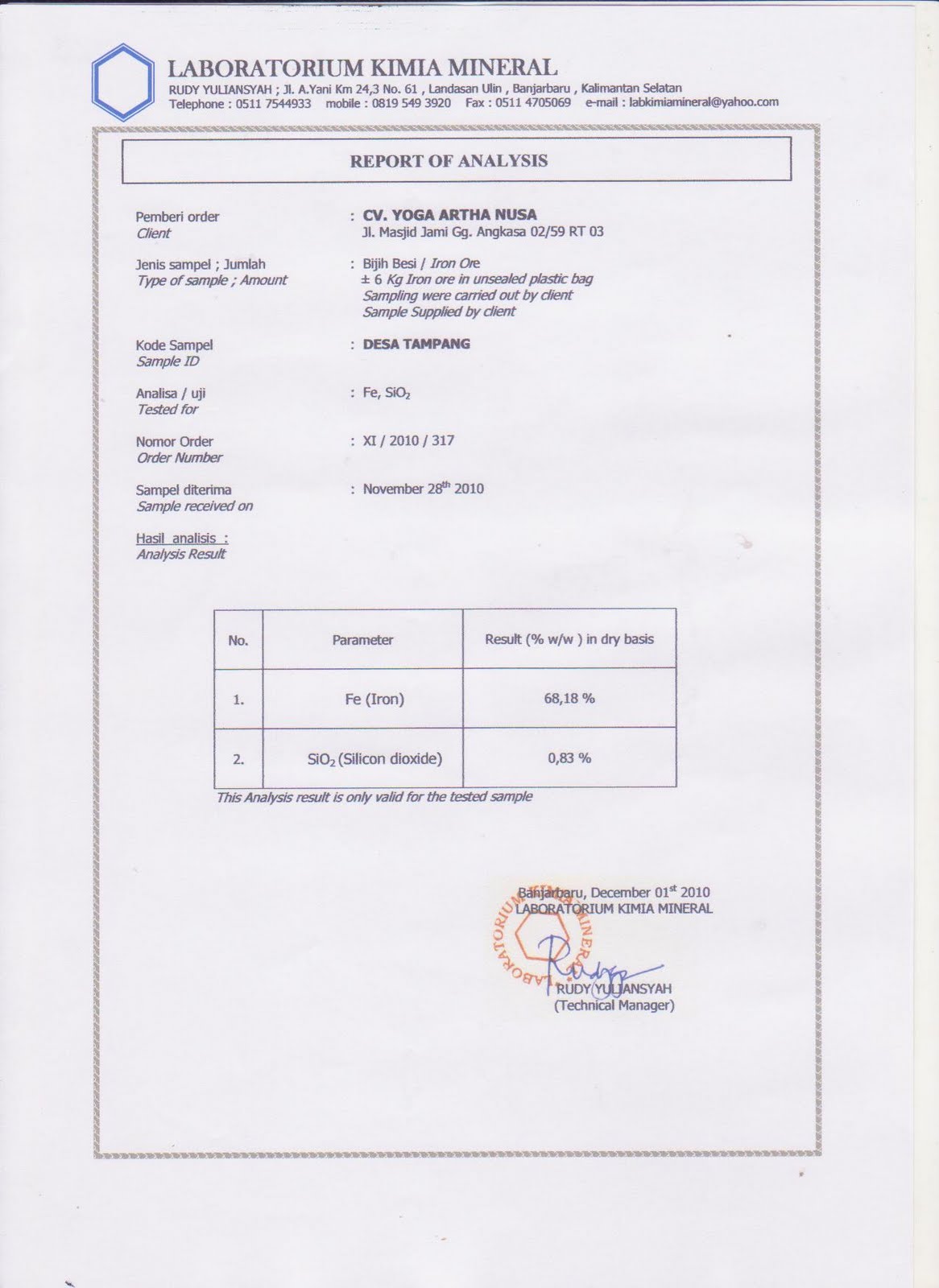 Coal Iron Ore Indonesia Offer Iron Ore Fe 63 61