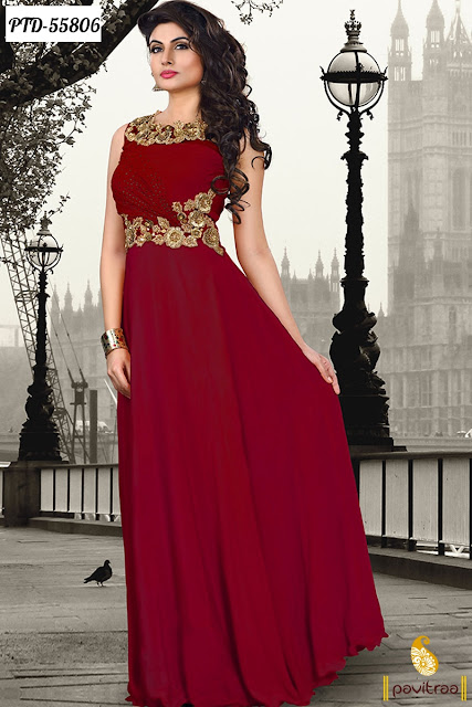 Formal Maroon Creape Designer Evening Party Wear Gown Dresses with Discount Offer 
