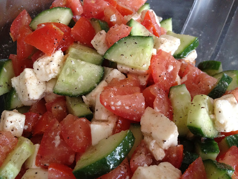 Oregon Transplant Tomato Cucumber Mozzarella Salad