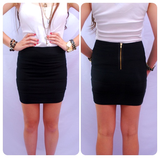 The Attitude. Panel Bodycon Skirt with Gold Zipper Detailing