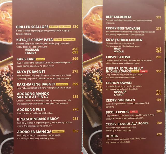 A photo of menu from Kuya J Restaurant 