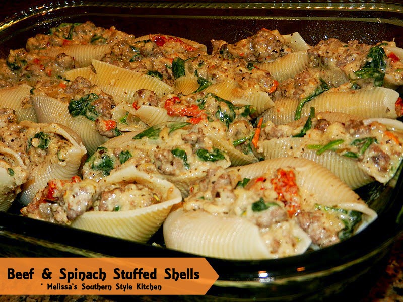 Beef And Spinach Stuffed Shells - melissassouthernstylekitchen.com