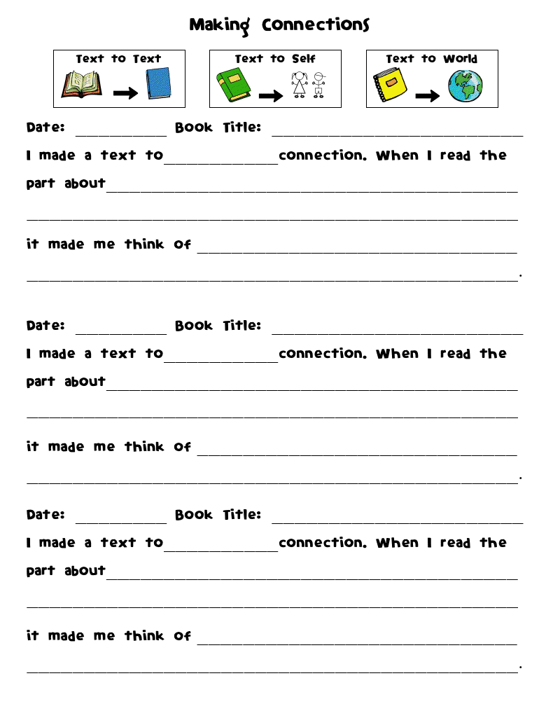Wards Way of Teaching: Text Connections For Text To Self Connections Worksheet