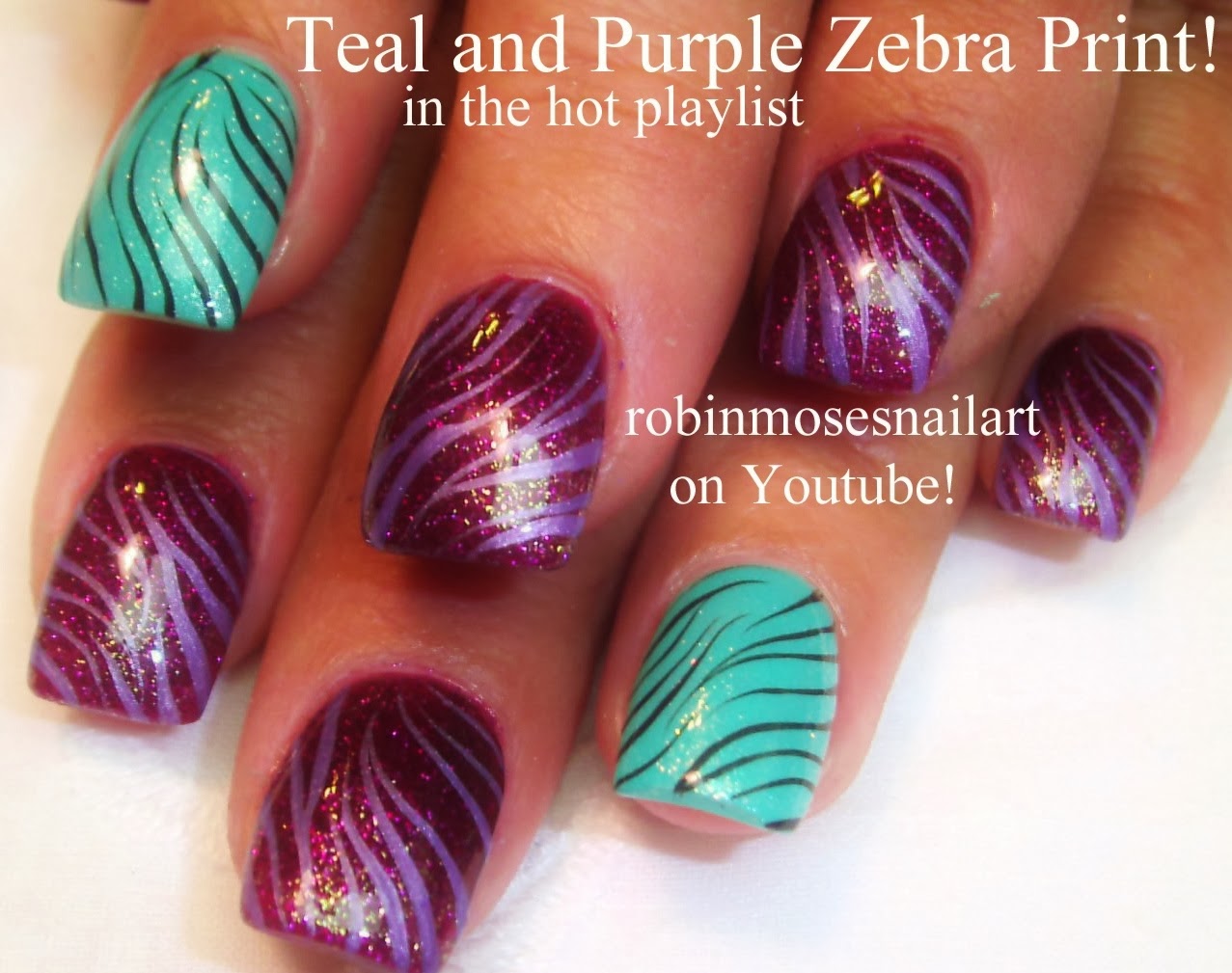 Robin Moses Nail Art "zebra nails" "teal zebra nails" "purple zebra