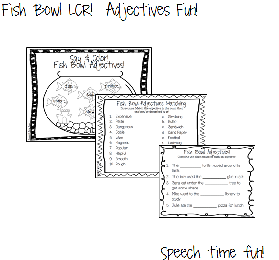 Speech Time Fun Fish Bowl LCR Adjectives!