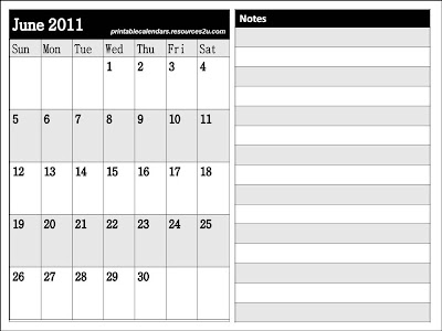 Free Calendars 2011 on Free 2012   2013 Calendars Printable  June 2011 Calendar With Notes