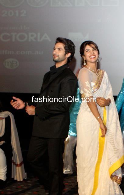 Priyanka chopra cream sari and Shahid Kapoor in all black - Priyanka & Shahid- Indian Flim Festival Melbourne -- opening night pics