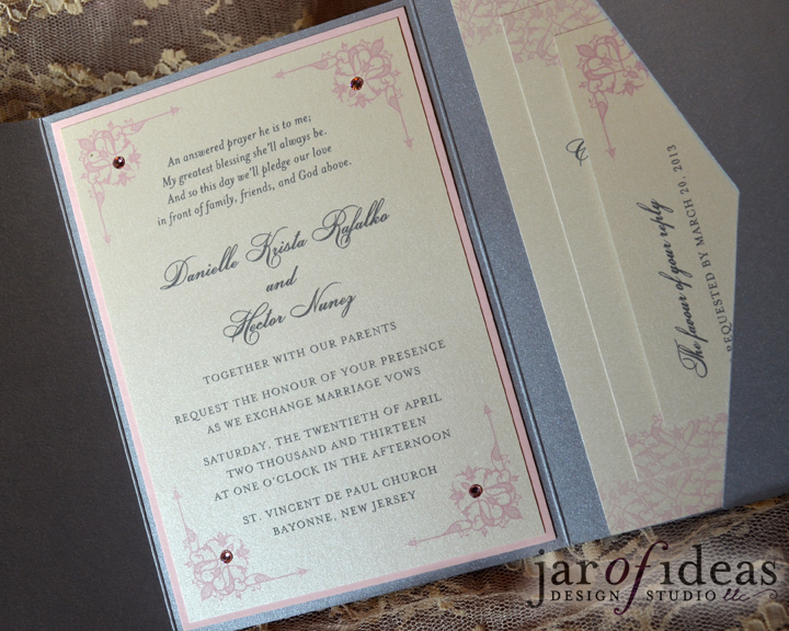 Jar of Ideas blush pink + silver invitations