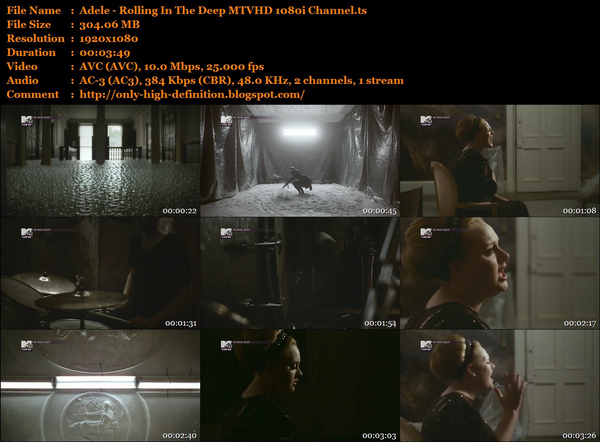 Only High Definition Adele Rolling In The Deep MTVHD 1080i Channel