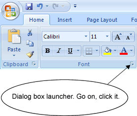 select the picture of an office dialog box launcher