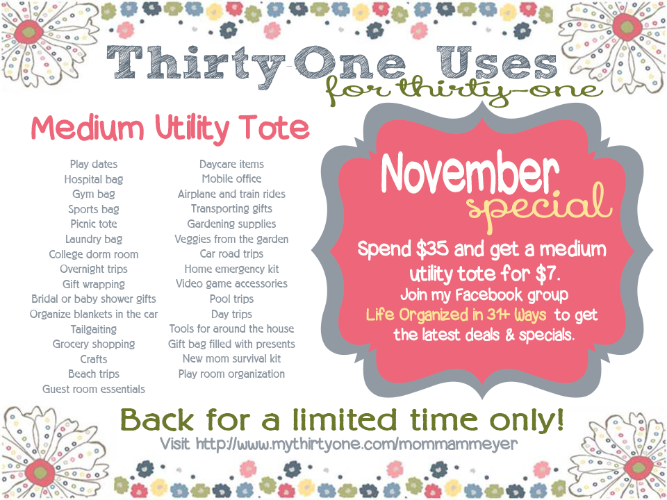 Thirty-One November Special: Medium Utility Tote