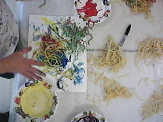 Sensory Play Edible Art Painting with Spaghetti for Preschool and Toddlers