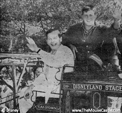Milton Berle and Jerry Lewis aboard the Disneyland Stagecoach, March 1956