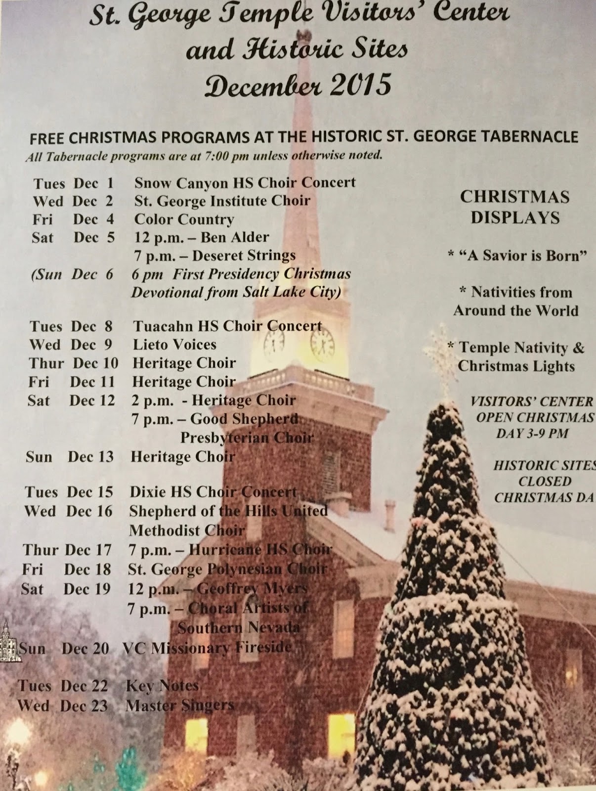 Southern Utah Attractions St. Tabernacle Christmas Programs