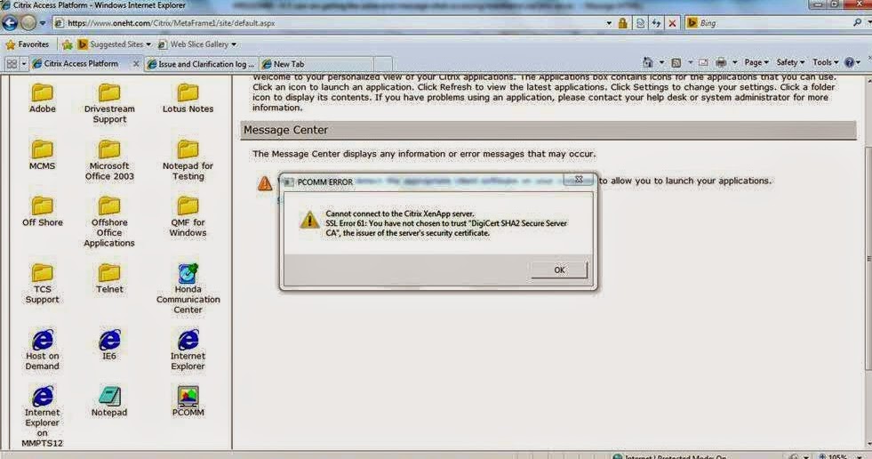 Virtualization Cannot connect to the Citrix XenApp server. SSL Error 61