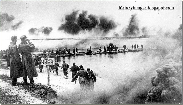 Red Army engineers build bridge  River Dnieper north-east of Kiev