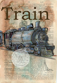 08-Vintage-Train-Kristy-Patterson-Flying-Shoes-Art-Studio-Dictionary-Drawings-www-designstack-co