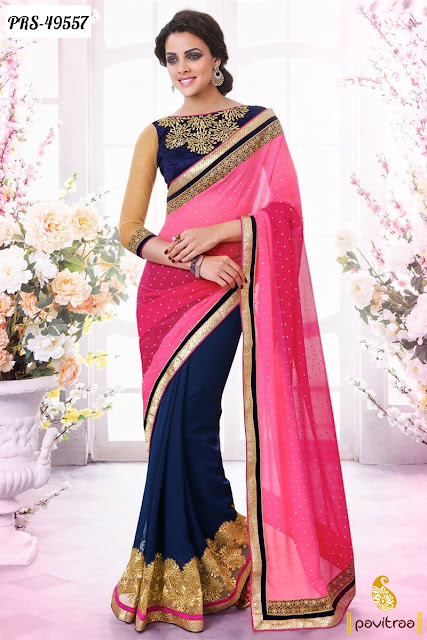 cheap party wear sarees online shopping pink color valentine day gift for wife