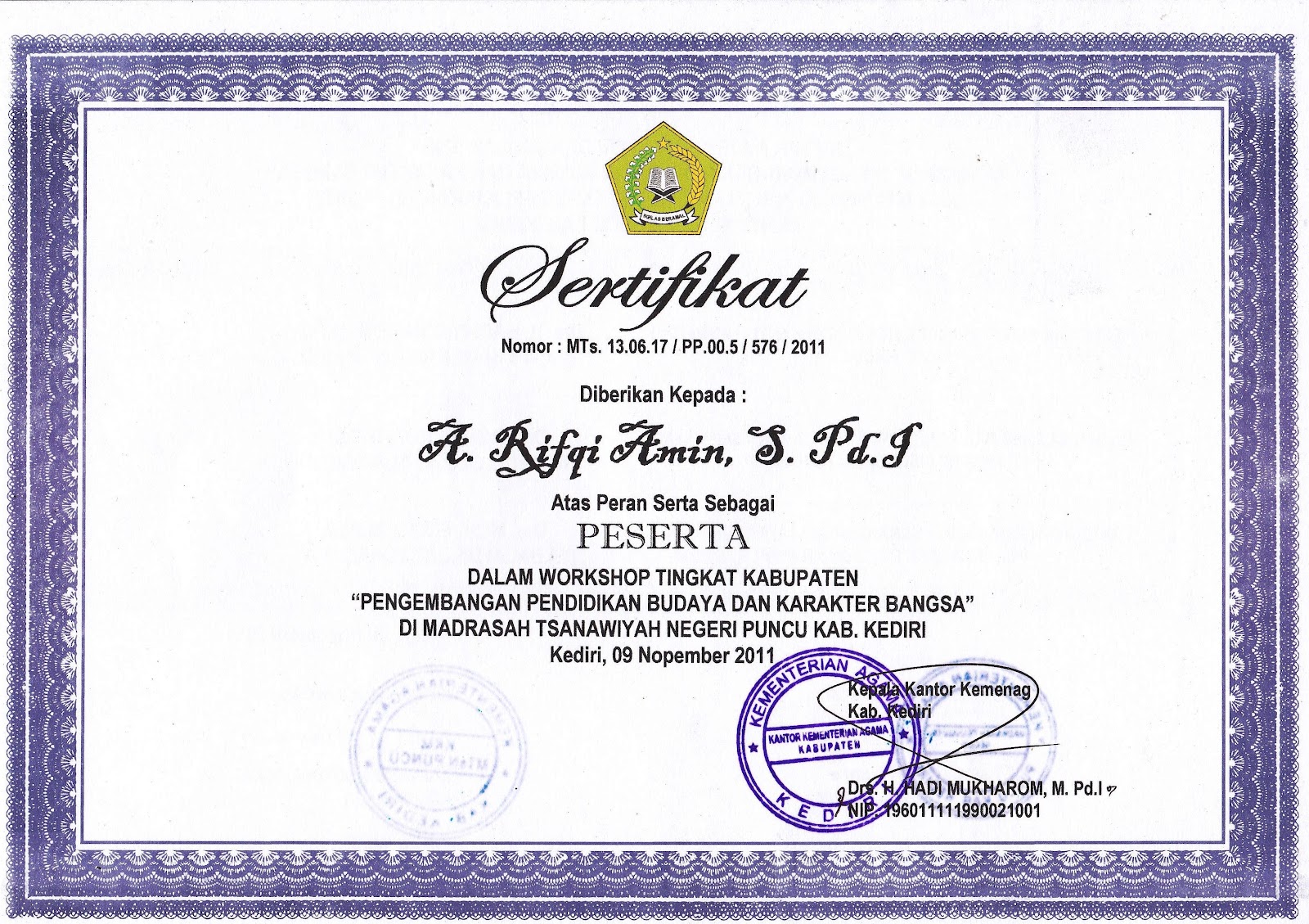 Contoh Sertifikat Training