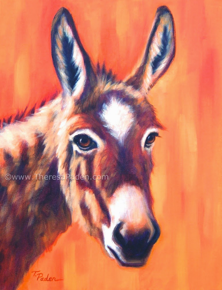 Horse art, Equine art, for sale. Adorable Donkey, Burro Painting by