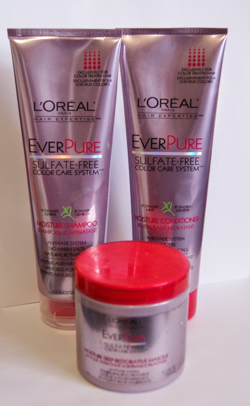 L'Oreal EverPure Sulfate-Free Color Care System: Moisture Shampoo, Conditioner, and Hair Masque Review Beauty Haircare, Melanie.Ps Toronto Blogger The Purple Scarf
