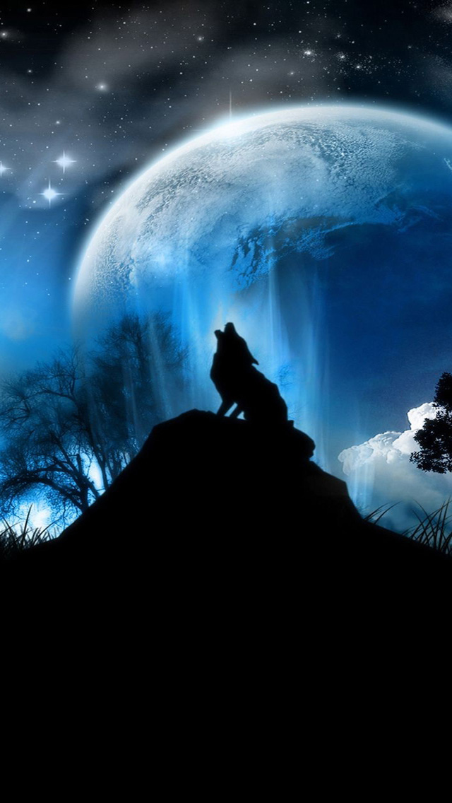 スマホ壁紙box 幻想的な満月と狼の壁紙