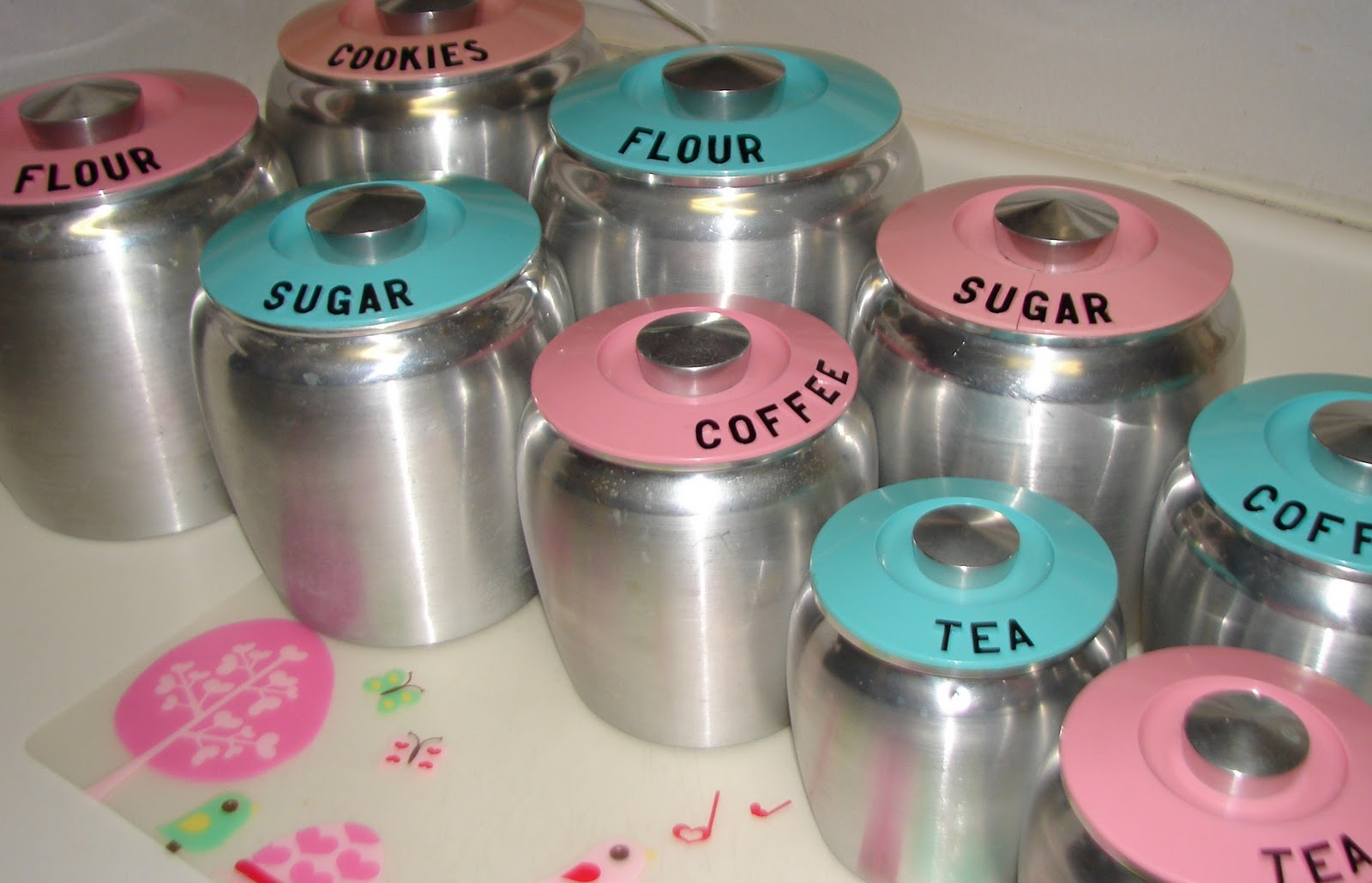 Farm Girl Pink.... Kromex Canisters.... Turquoise & Pink love!