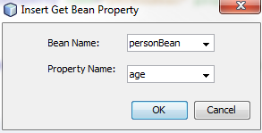 Get Bean Property Settings Window showing the settings for creating a Get Bean Property