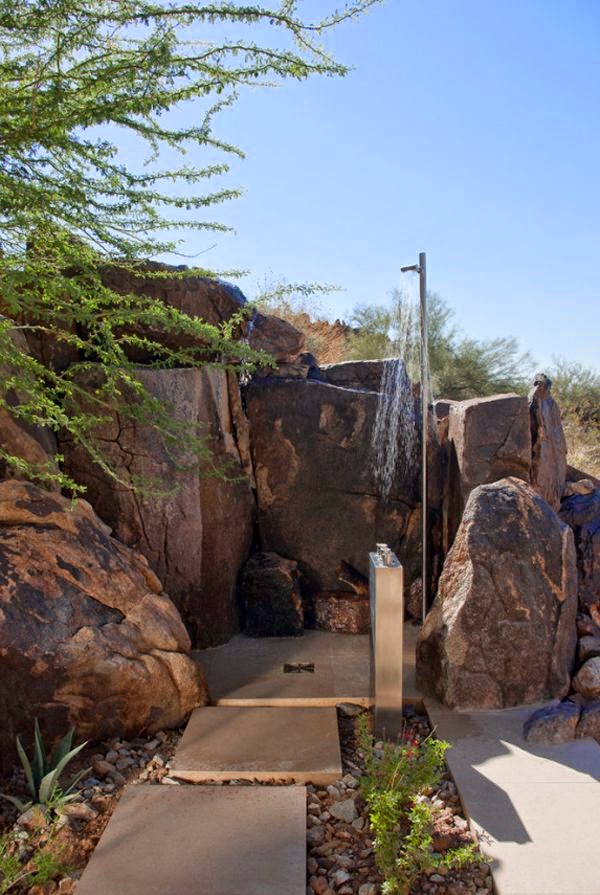 outdoor shower ideas of the beautiful wood of stone