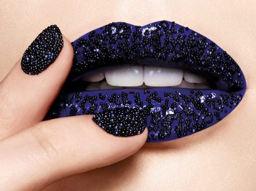 Blue Lips with Black Beads Lip Makeup
