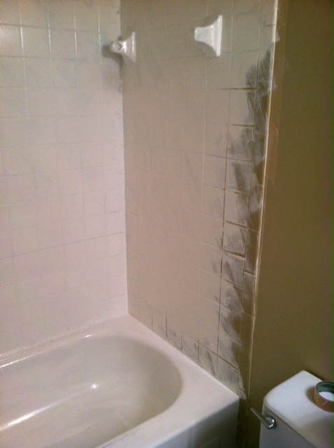 diy reglazing tub tile wrapping layer 1st