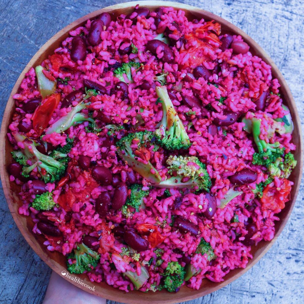 PINK Beet Veggie Red Bean Rice Healthiecook