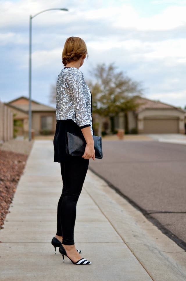wear this: silver sequin blazer and leggings – The Motherland