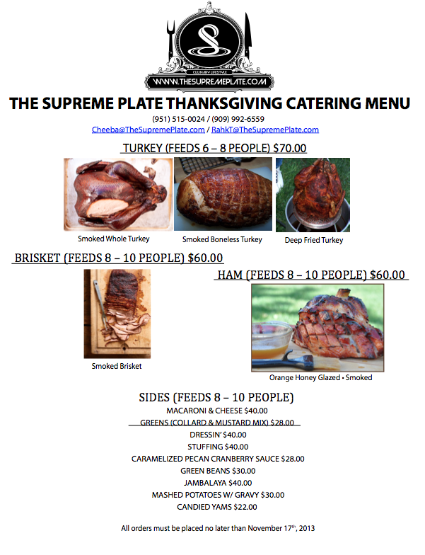 The Supreme Plate The Supreme Plate Thanksgiving Catering Menu