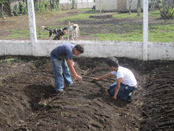 Children planting seeds in garden at El Jaral