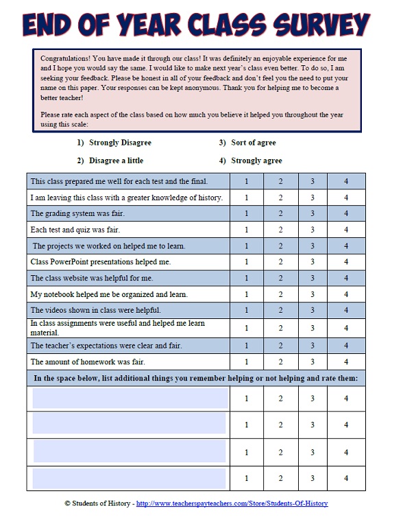 homework questionnaire for teachers