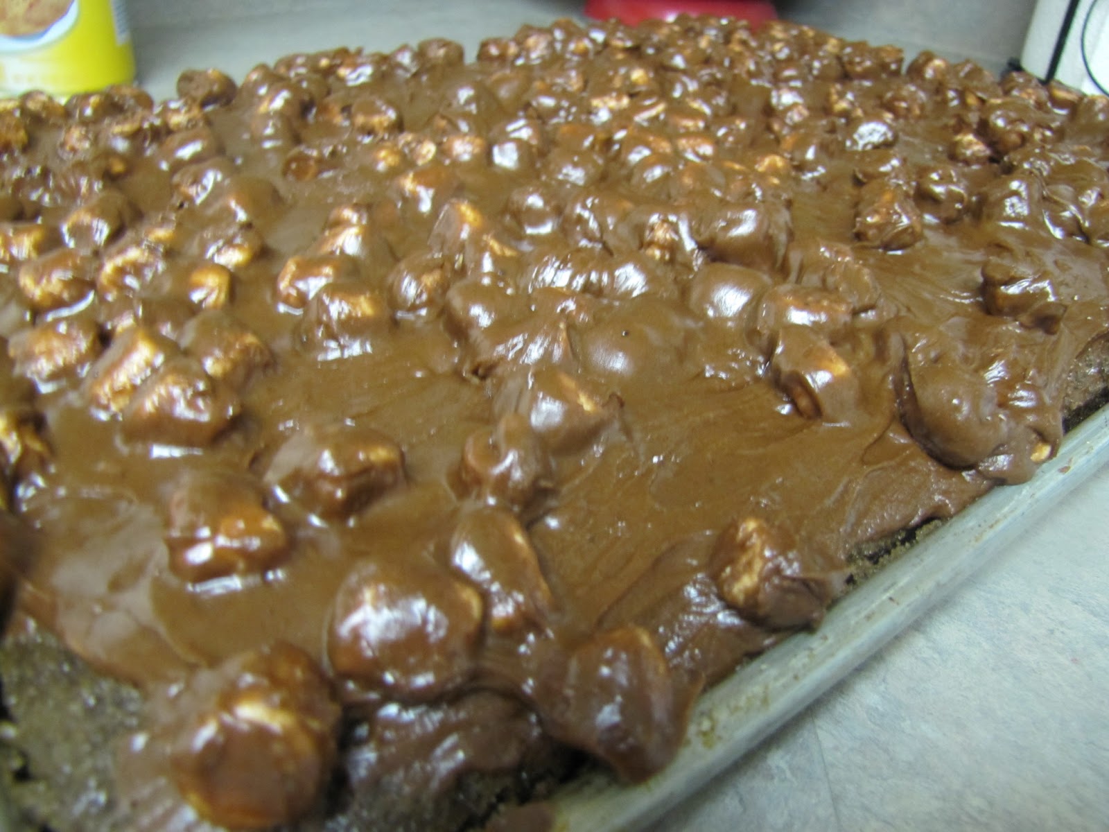 EatYourHeartOut Texas Sheet Cake with Rocky Road Fudge Frosting