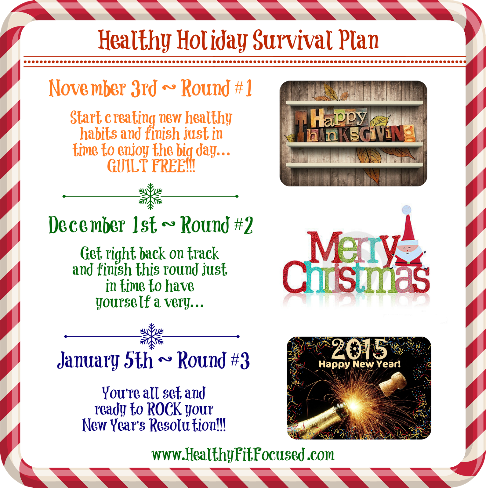 Healthy Holiday Survival Plan, stay fit during the holidays, www.HealthyFitFocused.com 