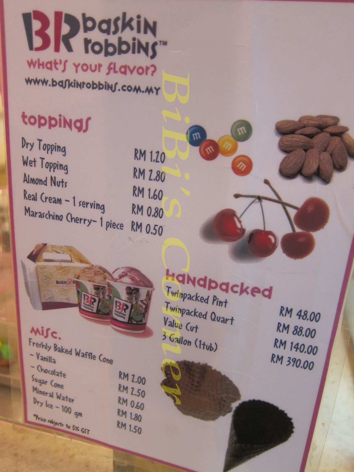 baskin robbins price list menu india